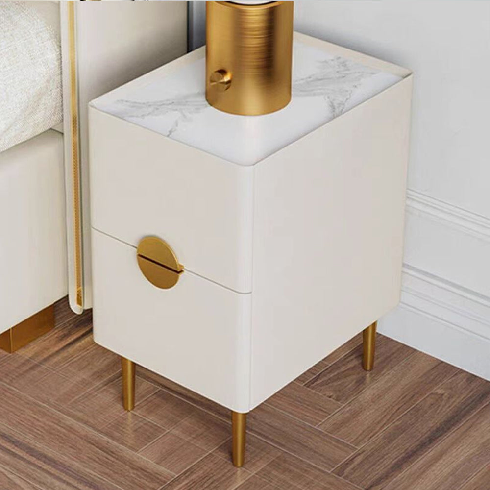 LIVARA NT1404 Gold - Top Titanium Wood Accents Bedside Stone Sintered Drawers Pine Table