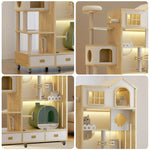 PAWORA Luxury - Pet Eco-Friendly Indoor Cat Multiple Design, Cats Climbing House Multi-Level Wooden Natural Spacious Ventilated for Villa Board, Wood