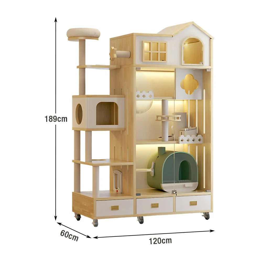 PAWORA Luxury - Pet Eco-Friendly Indoor Cat Multiple Design, Cats Climbing House Multi-Level Wooden Natural Spacious Ventilated for Villa Board, Wood