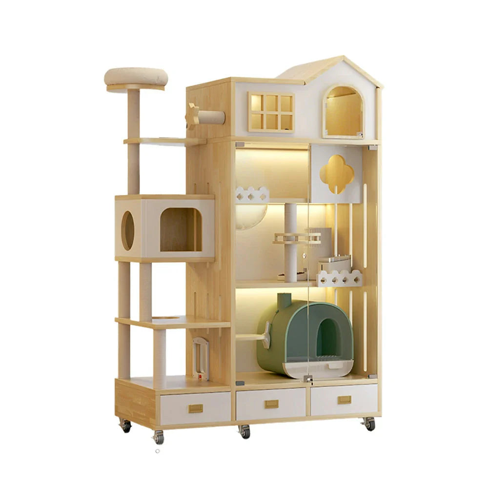 PAWORA Luxury - Pet Eco-Friendly Indoor Cat Multiple Design, Cats Climbing House Multi-Level Wooden Natural Spacious Ventilated for Villa Board, Wood