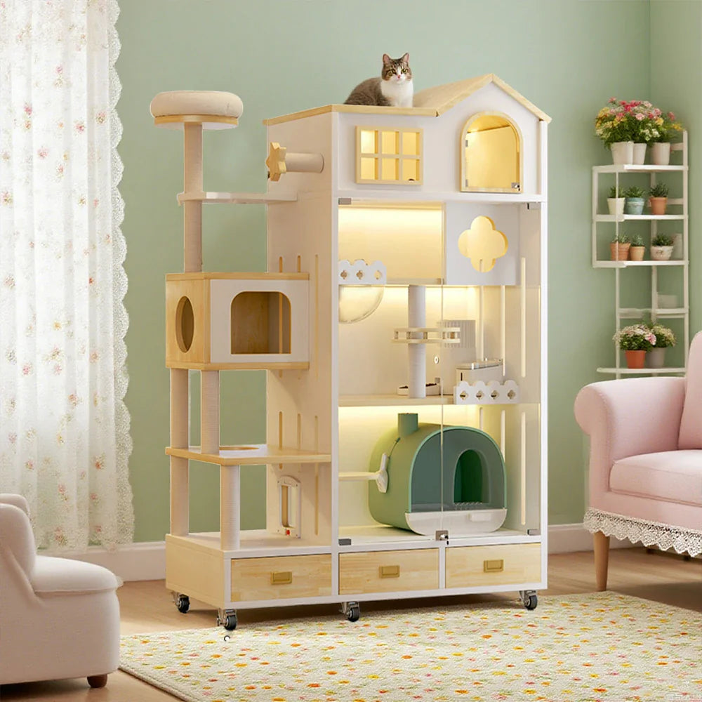 PAWORA Luxury Pet Design, Climbing - Ventilated Multi-Level for Eco-Friendly Indoor Cats House - Board, Villa Natural Cat Wooden Spacious Multiple Wood
