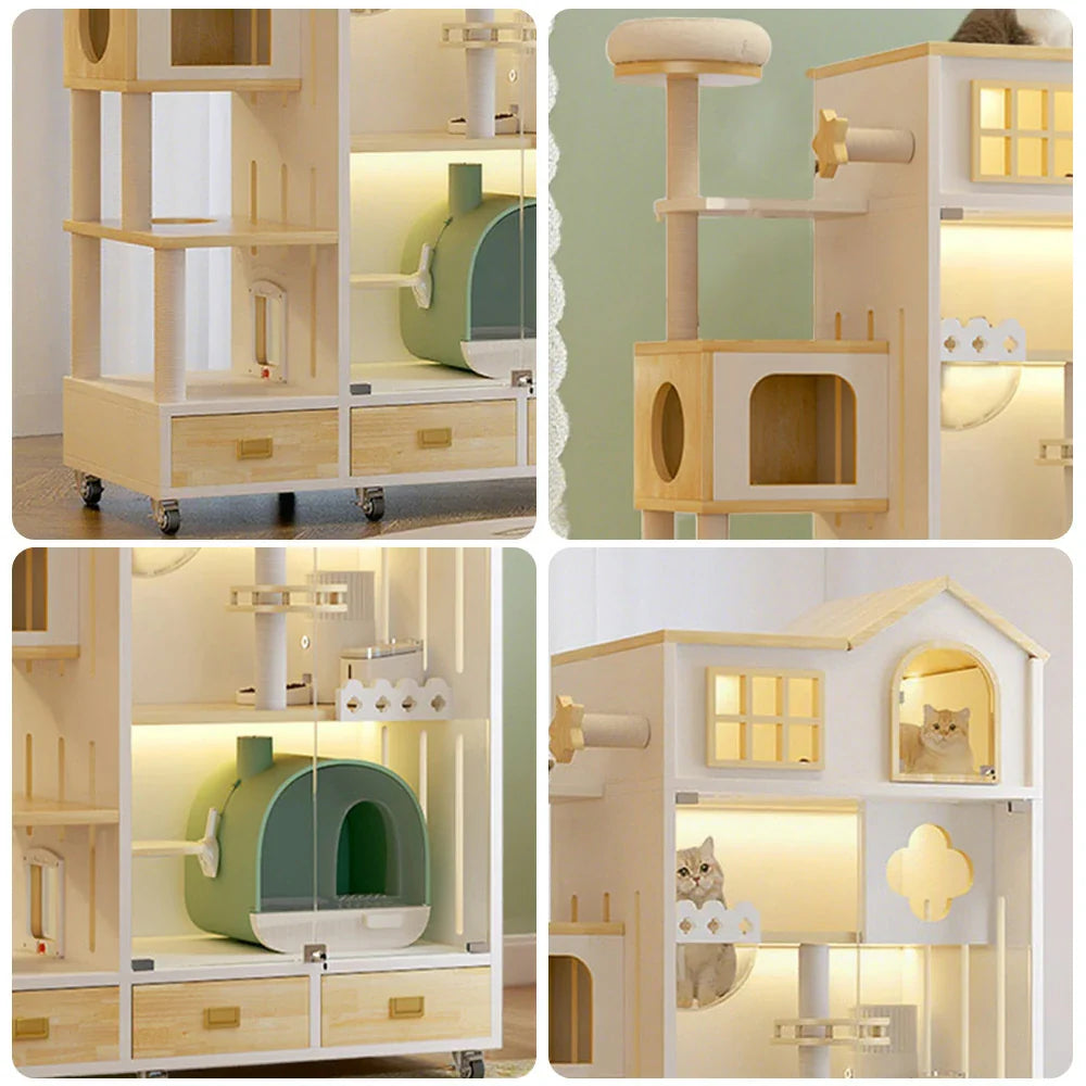 PAWORA Luxury Pet Design, Climbing - Ventilated Multi-Level for Eco-Friendly Indoor Cats House - Board, Villa Natural Cat Wooden Spacious Multiple Wood
