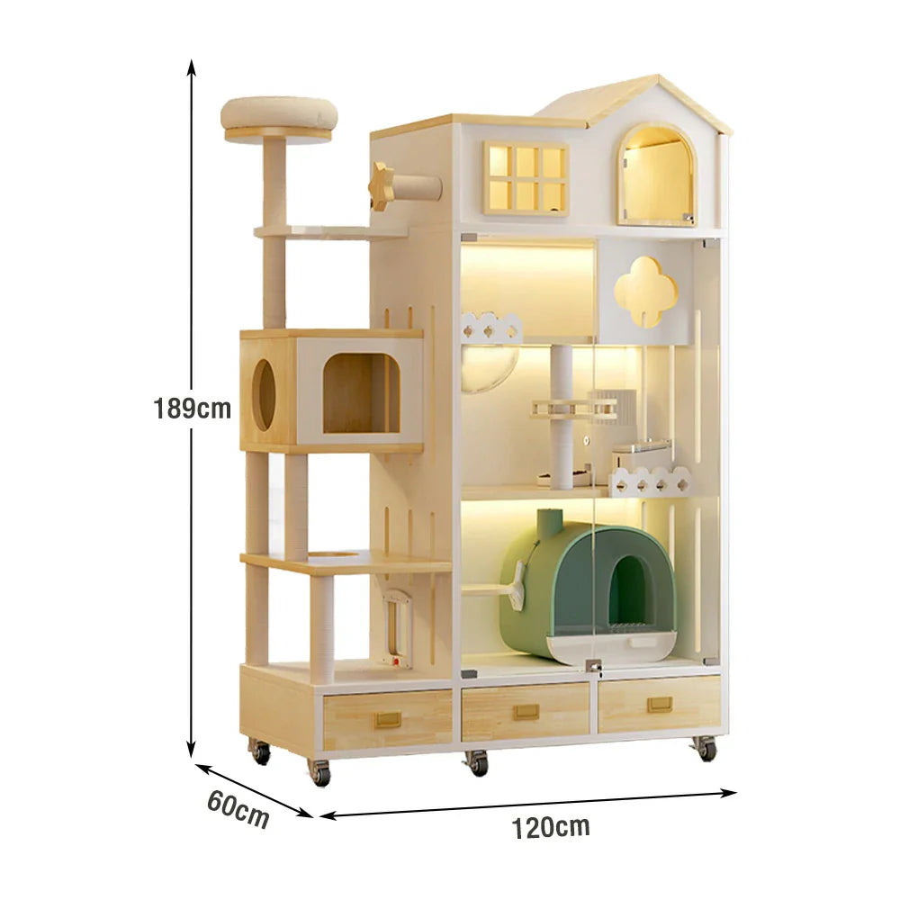PAWORA Luxury Pet Design, Climbing - Ventilated Multi-Level for Eco-Friendly Indoor Cats House - Board, Villa Natural Cat Wooden Spacious Multiple Wood