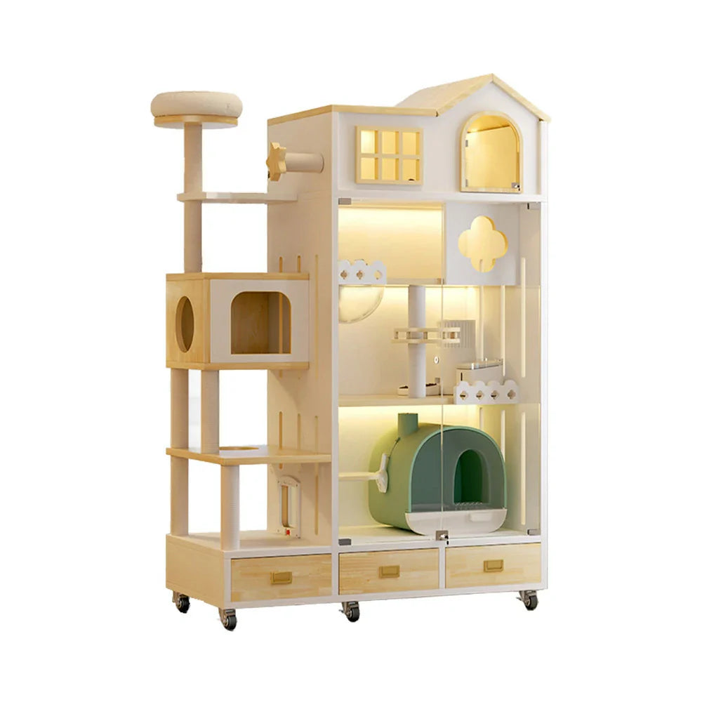 PAWORA Luxury Pet Design, Climbing - Ventilated Multi-Level for Eco-Friendly Indoor Cats House - Board, Villa Natural Cat Wooden Spacious Multiple Wood