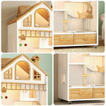 PAWORA Indoor Cats Design, Board, Cat House Spacious Adult for Eco-Friendly 2-3 Ventilated Lighting, Pet Villa - Warm 90cm Wooden White