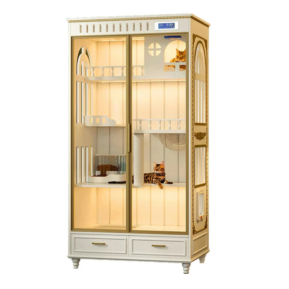 PAWORA European - Painted Drawers Design Grey Style - House Storage Cat Board, Eco-Friendly Modern with Indoor Finish, Multi-Level White