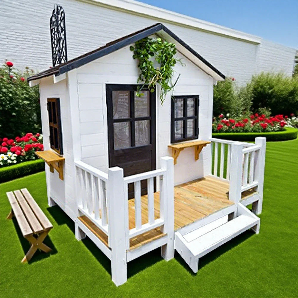 PAWORA Luxury Dog Large Pine Durable Wooden House - Spacious Pet Outdoor for Medium Villa - Structure, Dogs Design White