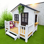 PAWORA Luxury Dog Large Pine Durable Wooden House - Spacious Pet Outdoor for Medium Villa - Structure, Dogs Design White