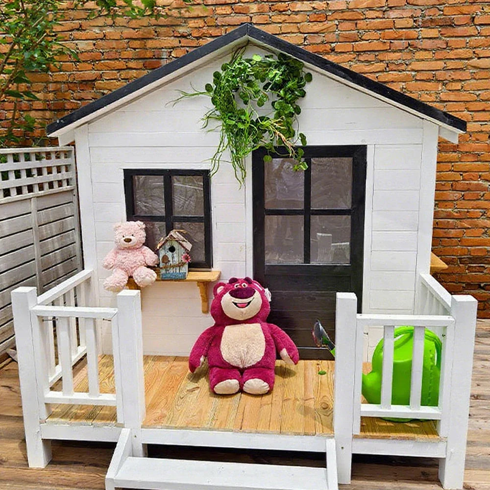 PAWORA Luxury Dog Large Pine Durable Wooden House - Spacious Pet Outdoor for Medium Villa - Structure, Dogs Design White