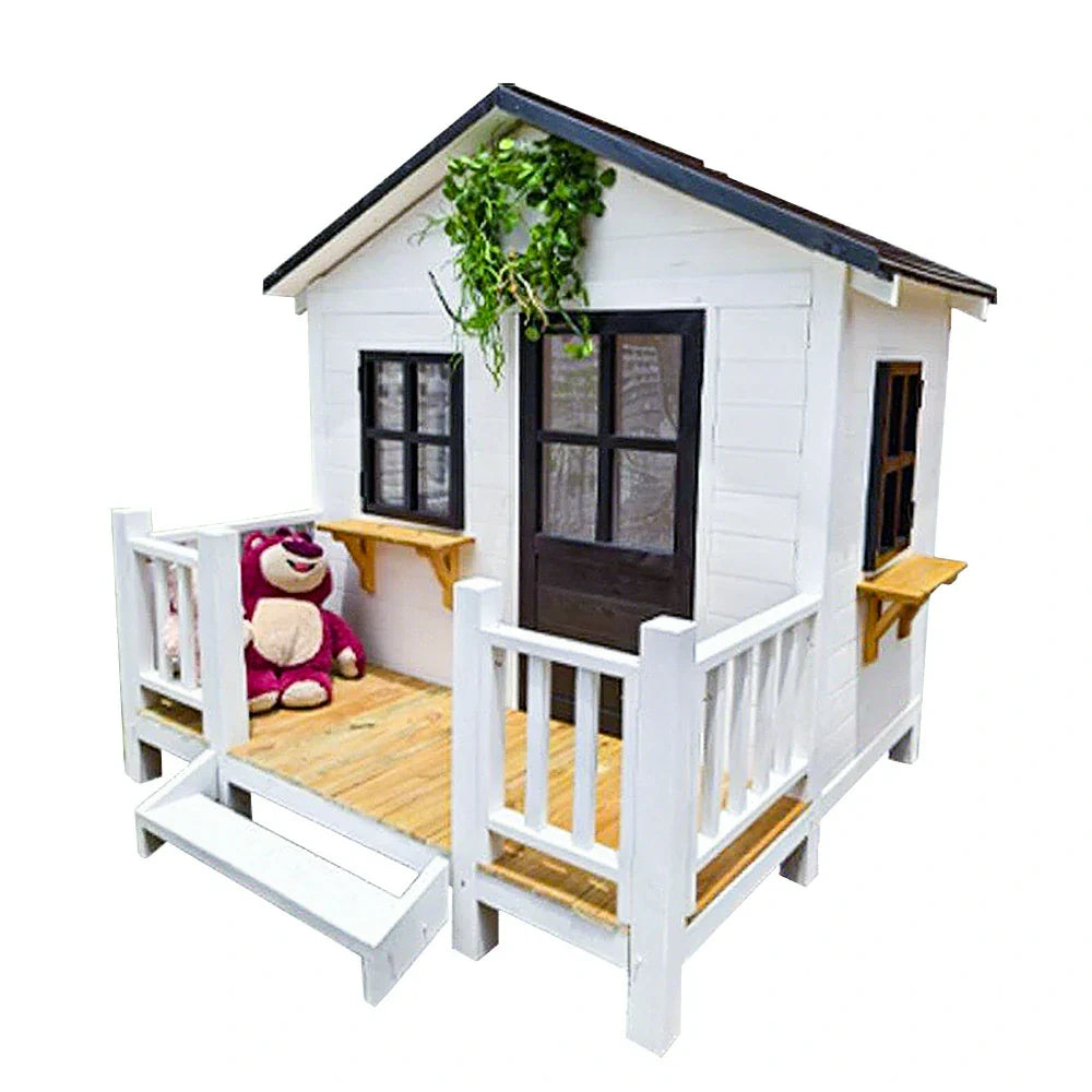 PAWORA Luxury Dog Large Pine Durable Wooden House - Spacious Pet Outdoor for Medium Villa - Structure, Dogs Design White