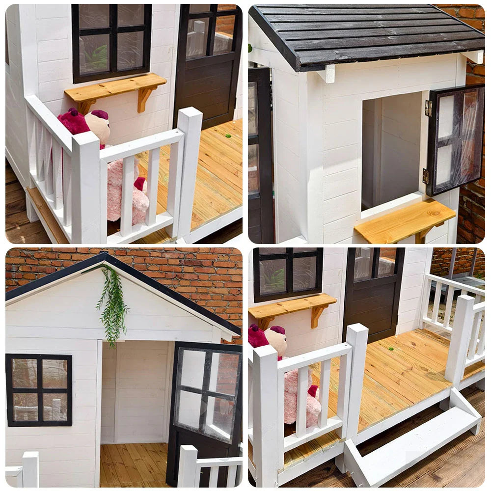 PAWORA Luxury Dog Large Pine Durable Wooden House - Spacious Pet Outdoor for Medium Villa - Structure, Dogs Design White