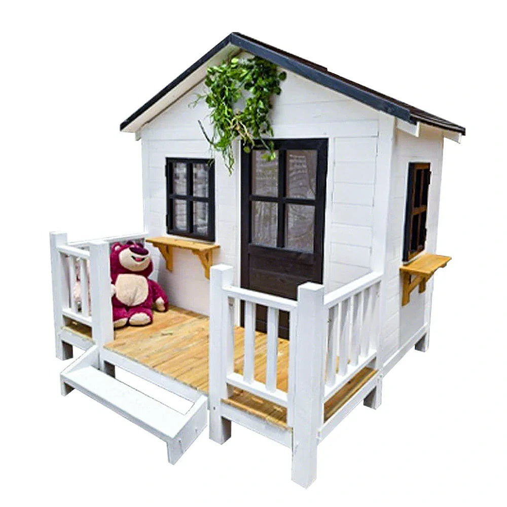PAWORA Luxury Dog Large Pine Durable Wooden House - Spacious Pet Outdoor for Medium Villa - Structure, Dogs Design White