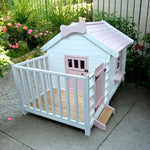 PAWORA Outdoor Windows Design Durable Pine - Cat House Eco-Friendly 150x160x140cm - Spacious Structure, Wooden Ventilated Paint, Doors, Pink