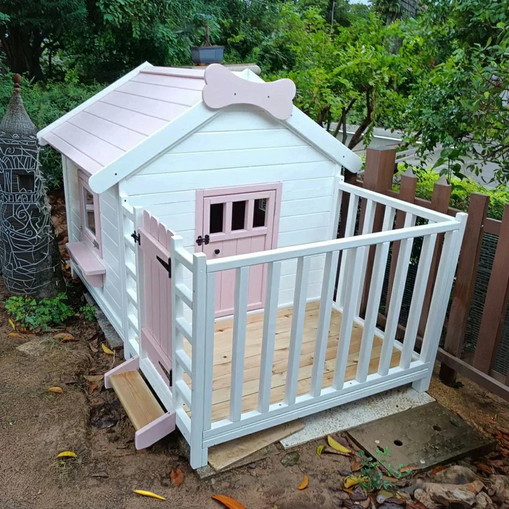 PAWORA Outdoor Windows Design Durable Pine - Cat House Eco-Friendly 150x160x140cm - Spacious Structure, Wooden Ventilated Paint, Doors, Pink
