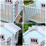 PAWORA Outdoor Windows Design Durable Pine - Cat House Eco-Friendly 150x160x140cm - Spacious Structure, Wooden Ventilated Paint, Doors, Pink