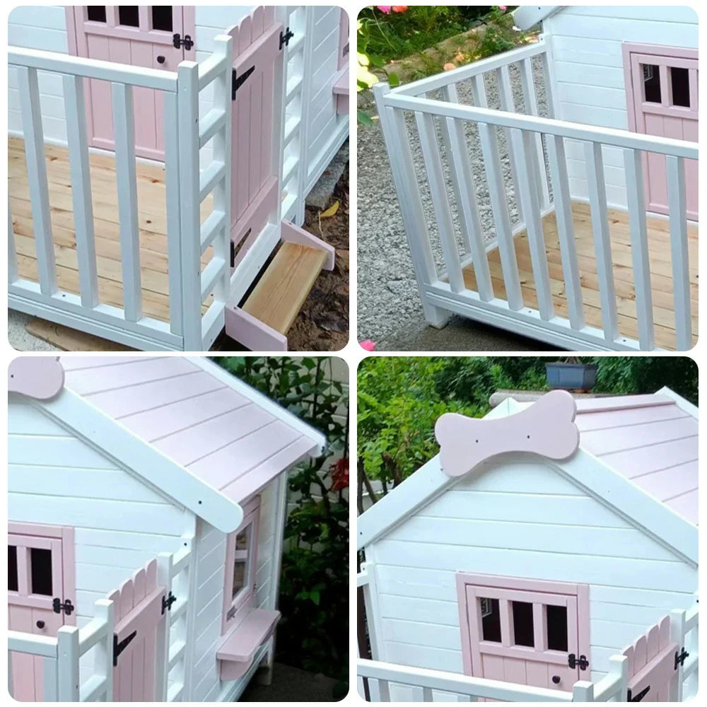 PAWORA Outdoor Windows Design Durable Pine - Cat House Eco-Friendly 150x160x140cm - Spacious Structure, Wooden Ventilated Paint, Doors, Pink