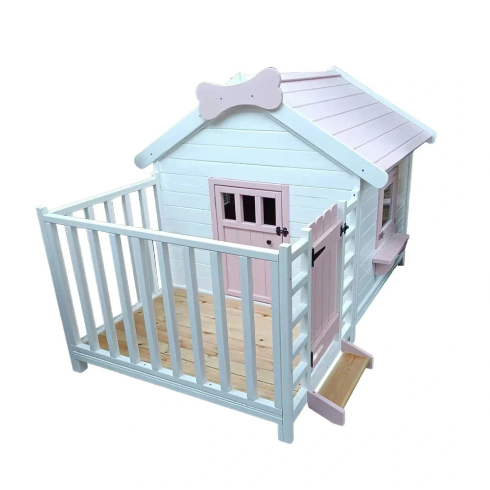 PAWORA Outdoor Windows Design Durable Pine - Cat House Eco-Friendly 150x160x140cm - Spacious Structure, Wooden Ventilated Paint, Doors, Pink