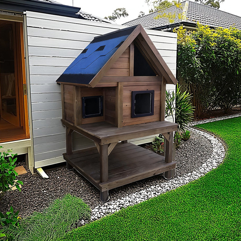 PAWORA Outdoor House All-Weather Waterproof with Cat Ventilated Fir Wood, 130/160cm - Shelter Roof, - Moisture-Proof, Scratch-Resistant, Wood