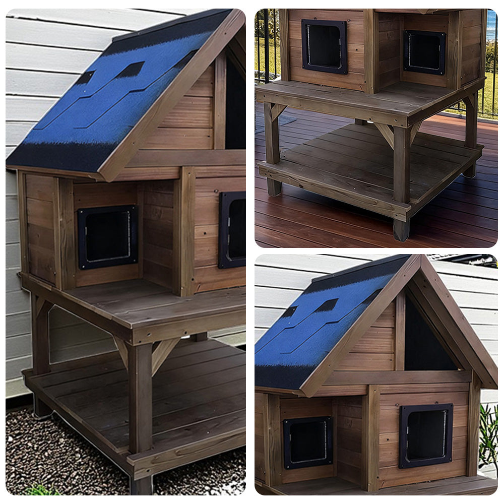 PAWORA Outdoor House All-Weather Waterproof with Cat Ventilated Fir Wood, 130/160cm - Shelter Roof, - Moisture-Proof, Scratch-Resistant, Wood