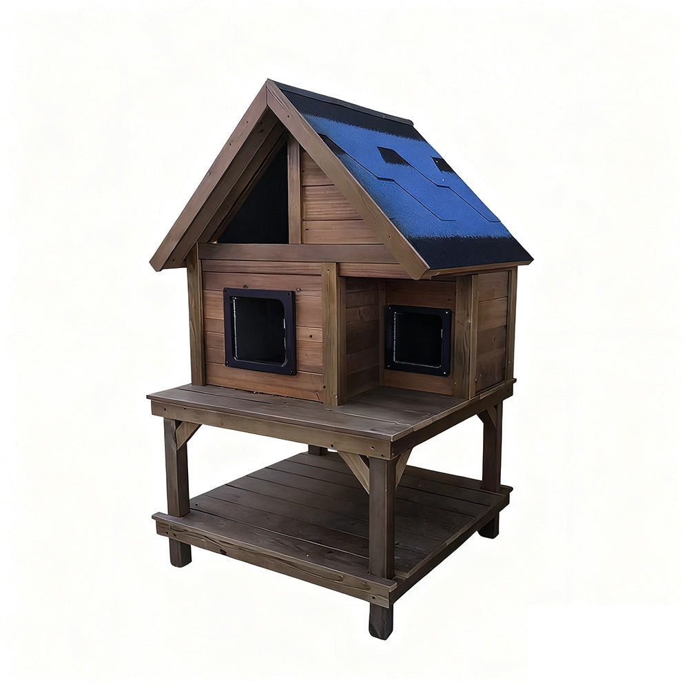 PAWORA Outdoor House All-Weather Waterproof with Cat Ventilated Fir Wood, 130/160cm - Shelter Roof, - Moisture-Proof, Scratch-Resistant, Wood