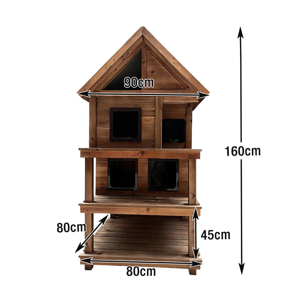 PAWORA Outdoor House All-Weather Waterproof with Cat Ventilated Fir Wood, 130/160cm - Shelter Roof, - Moisture-Proof, Scratch-Resistant, Wood
