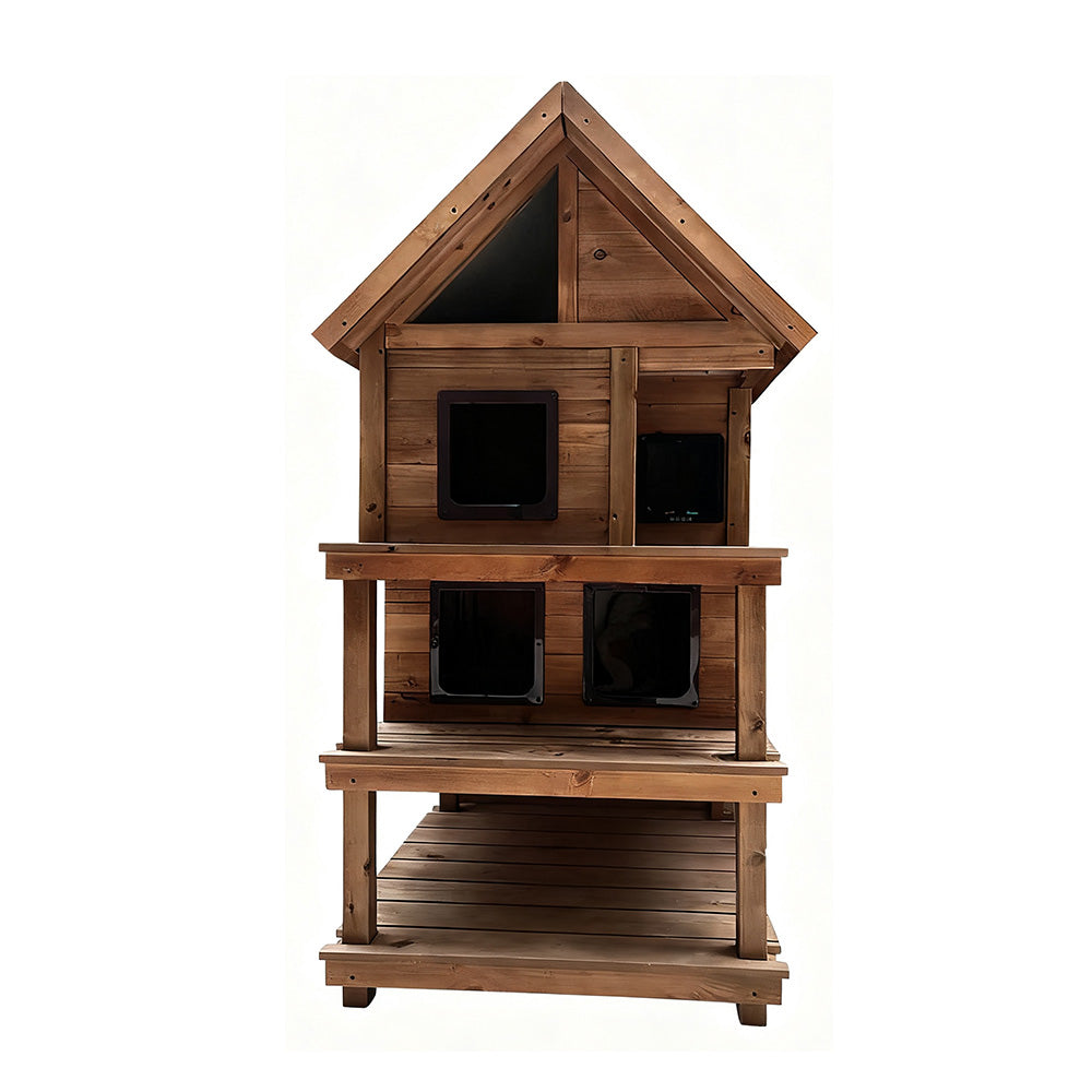 PAWORA Outdoor House All-Weather Waterproof with Cat Ventilated Fir Wood, 130/160cm - Shelter Roof, - Moisture-Proof, Scratch-Resistant, Wood