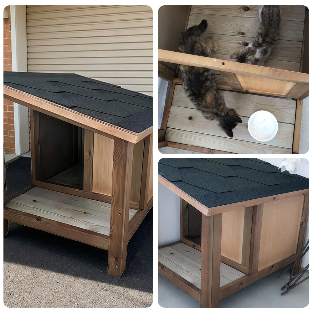 PAWORA Outdoor Moisture-Proof, Ventilated Waterproof Shelter - House Construction, Cat for Roof, Scratch-Resistant, Wood with All-Weather Fir Pets Wood
