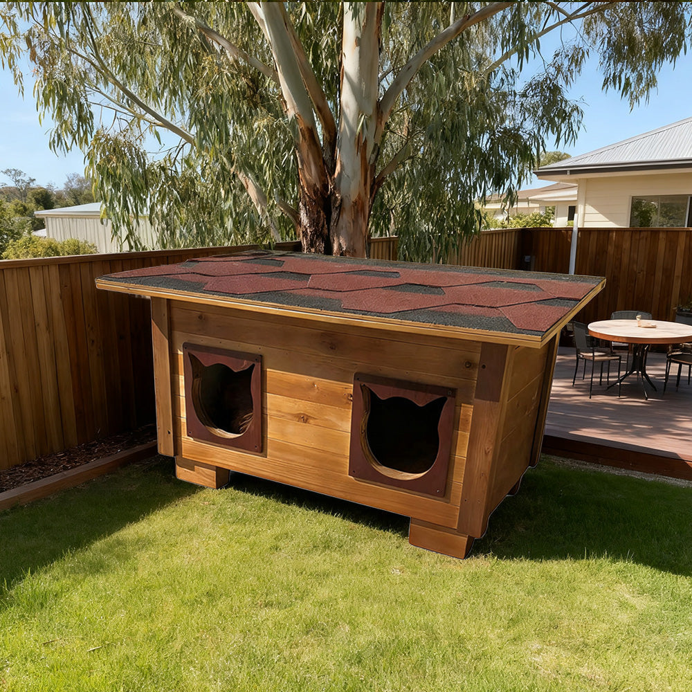 PAWORA Outdoor Wood, with All-Weather Moisture-Proof, Shelter 100/134cm Scratch-Resistant, Fir Ventilated Roof, Waterproof Cat - House Wood