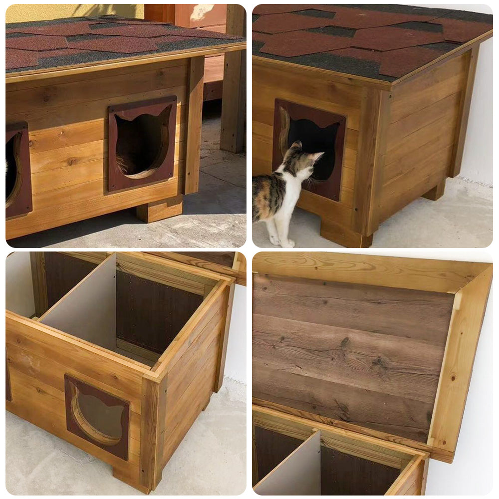 PAWORA Outdoor Wood, with All-Weather Moisture-Proof, Shelter 100/134cm Scratch-Resistant, Fir Ventilated Roof, Waterproof Cat - House Wood