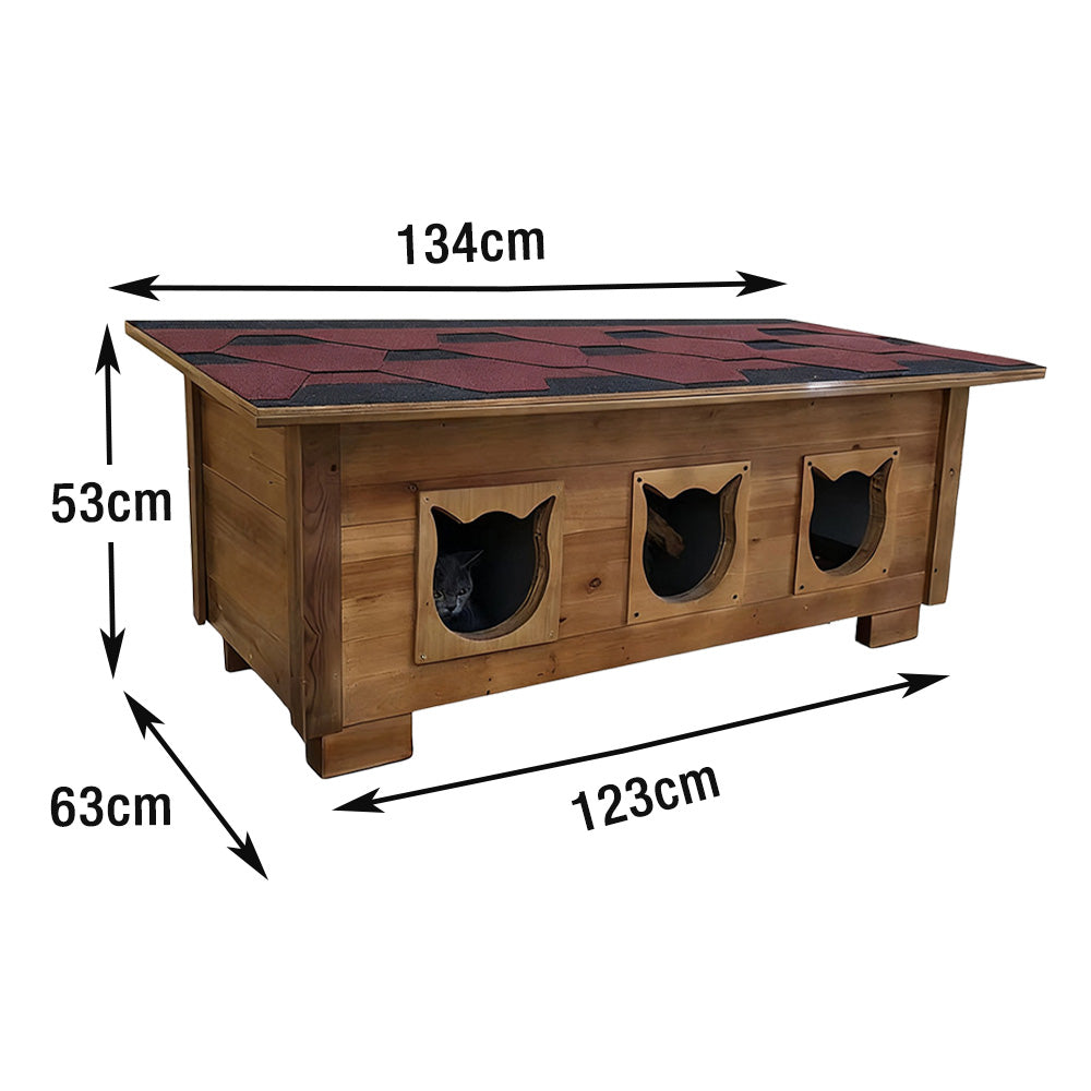 PAWORA Outdoor Wood, with All-Weather Moisture-Proof, Shelter 100/134cm Scratch-Resistant, Fir Ventilated Roof, Waterproof Cat - House Wood