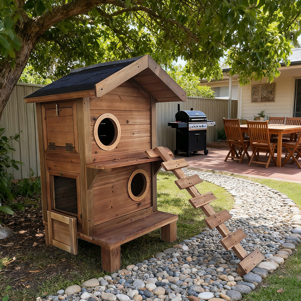 PAWORA Outdoor Scratch-Resistant, Design Fir with Roof, Pet Wood, Waterproof - All-Season House Cat Durable Shelter Ventilated Moisture-Proof, Wood