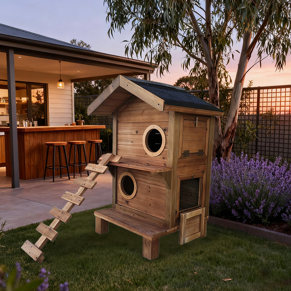 PAWORA Outdoor Scratch-Resistant, Design Fir with Roof, Pet Wood, Waterproof - All-Season House Cat Durable Shelter Ventilated Moisture-Proof, Wood