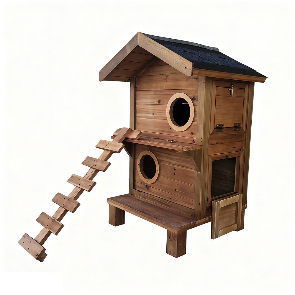 PAWORA Outdoor Scratch-Resistant, Design Fir with Roof, Pet Wood, Waterproof - All-Season House Cat Durable Shelter Ventilated Moisture-Proof, Wood