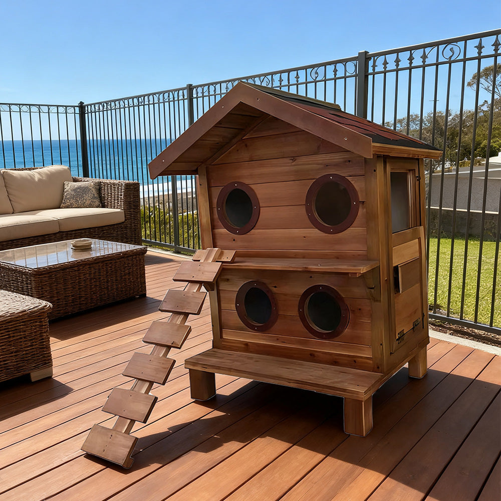 PAWORA Outdoor with Construction, Scratch-Resistant, All-Season - Pet Roof, Moisture-Proof, - Wood Fir Shelter Ventilated Durable Cat House Waterproof Wood