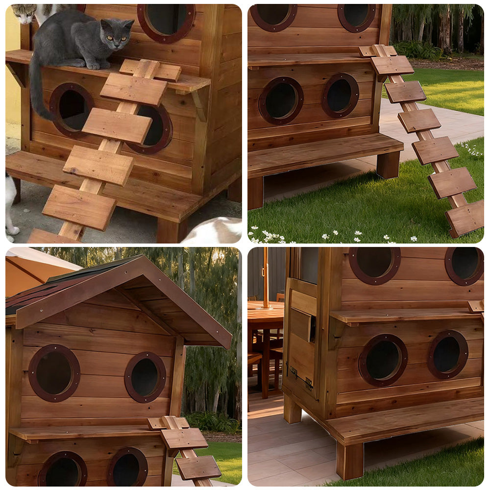 PAWORA Outdoor with Construction, Scratch-Resistant, All-Season - Pet Roof, Moisture-Proof, - Wood Fir Shelter Ventilated Durable Cat House Waterproof Wood