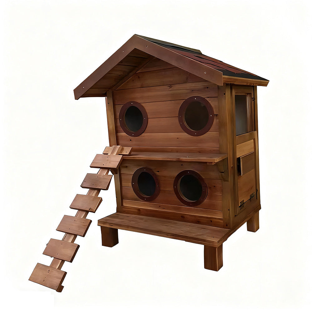PAWORA Outdoor with Construction, Scratch-Resistant, All-Season - Pet Roof, Moisture-Proof, - Wood Fir Shelter Ventilated Durable Cat House Waterproof Wood