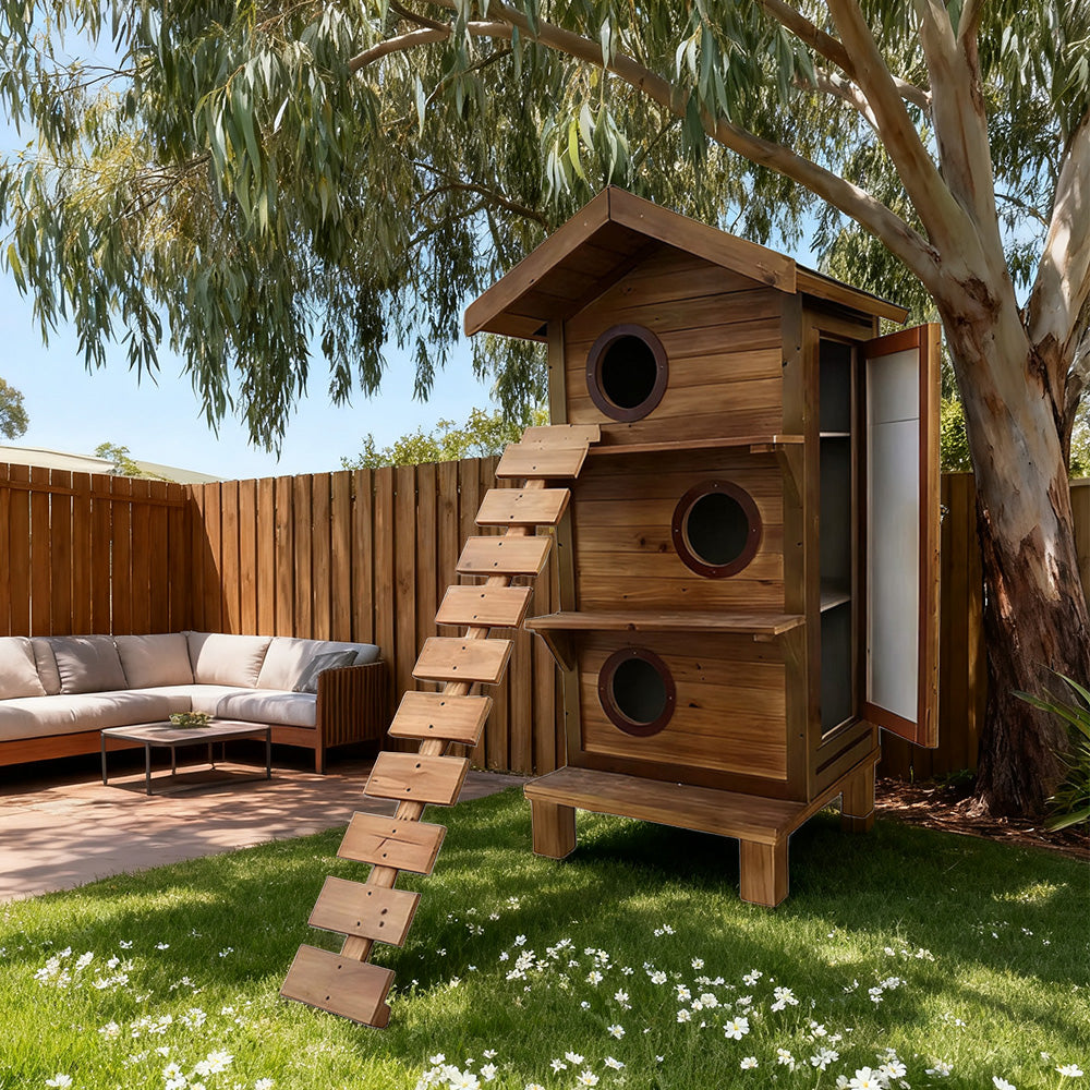PAWORA Outdoor Shelter Fir Design, Weatherproof for All-Season Wood, Roof, Ventilated Moisture-Proof, Safe Cat Durable - Scratch-Resistant, House Pets