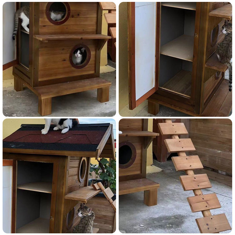 PAWORA Outdoor Shelter Fir Design, Weatherproof for All-Season Wood, Roof, Ventilated Moisture-Proof, Safe Cat Durable - Scratch-Resistant, House Pets