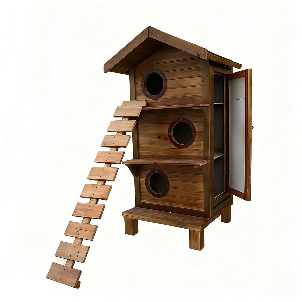 PAWORA Outdoor Shelter Fir Design, Weatherproof for All-Season Wood, Roof, Ventilated Moisture-Proof, Safe Cat Durable - Scratch-Resistant, House Pets