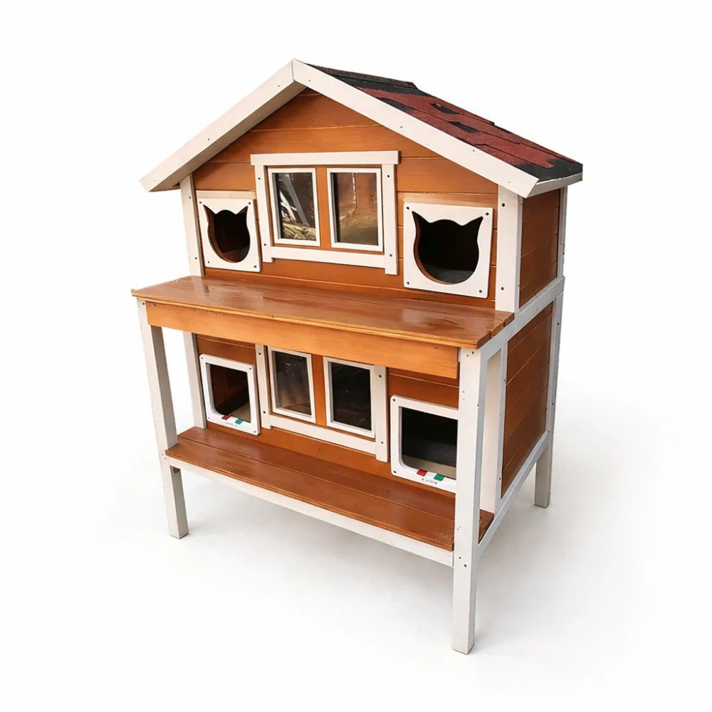 PAWORA Outdoor Resistant Roof, Waterproof Scratch Wooden - Cat Finish Weatherproof Frame, All - Fir House for Seasons, Shelter Sturdy Wood