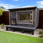 PAWORA Outdoor for Ventilated - Shelter Structure, Wood, Solid Waterproof House Comfortable All-Weather Scratch - Moisture Cat Resistant, Fir Pets and Roof, Brown