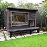 PAWORA Outdoor for Ventilated - Shelter Structure, Wood, Solid Waterproof House Comfortable All-Weather Scratch - Moisture Cat Resistant, Fir Pets and Roof, Brown