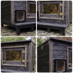 PAWORA Outdoor for Ventilated - Shelter Structure, Wood, Solid Waterproof House Comfortable All-Weather Scratch - Moisture Cat Resistant, Fir Pets and Roof, Brown