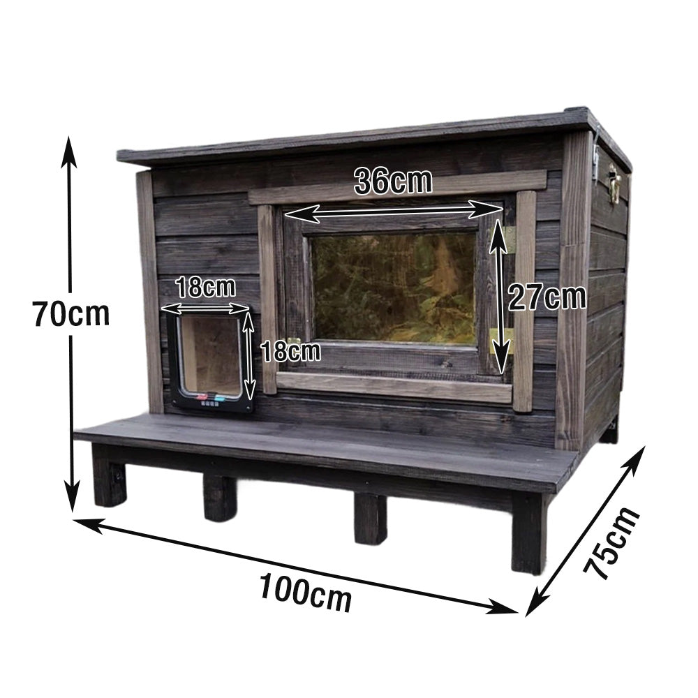 PAWORA Outdoor for Ventilated - Shelter Structure, Wood, Solid Waterproof House Comfortable All-Weather Scratch - Moisture Cat Resistant, Fir Pets and Roof, Brown