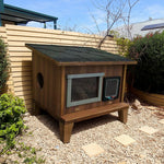 PAWORA Outdoor Ventilated Wood All-Season Moisture-Proof, Shelter Safe Fir Roof, Scratch-Resistant, - Weatherproof Pets - with Waterproof House Cat for Design, Wood