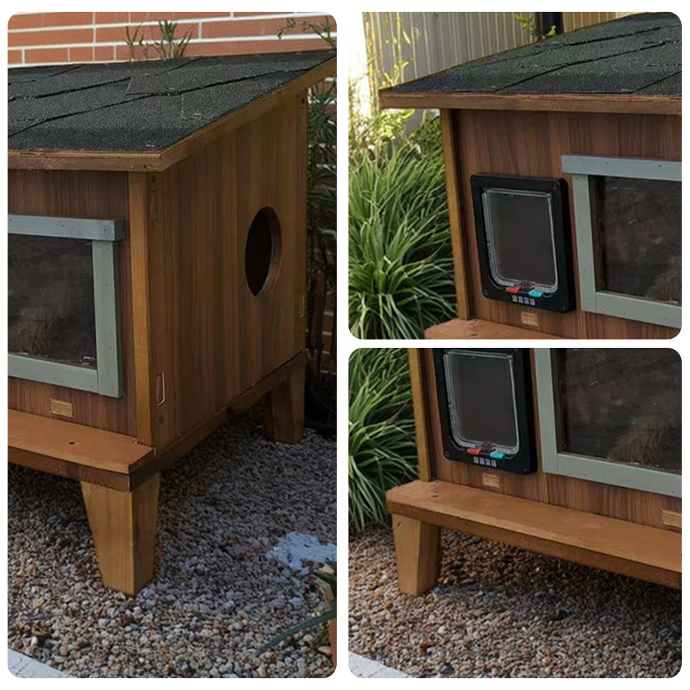 PAWORA Outdoor Ventilated Wood All-Season Moisture-Proof, Shelter Safe Fir Roof, Scratch-Resistant, - Weatherproof Pets - with Waterproof House Cat for Design, Wood