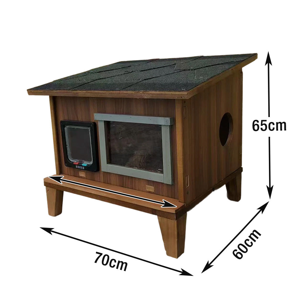 PAWORA Outdoor Ventilated Wood All-Season Moisture-Proof, Shelter Safe Fir Roof, Scratch-Resistant, - Weatherproof Pets - with Waterproof House Cat for Design, Wood