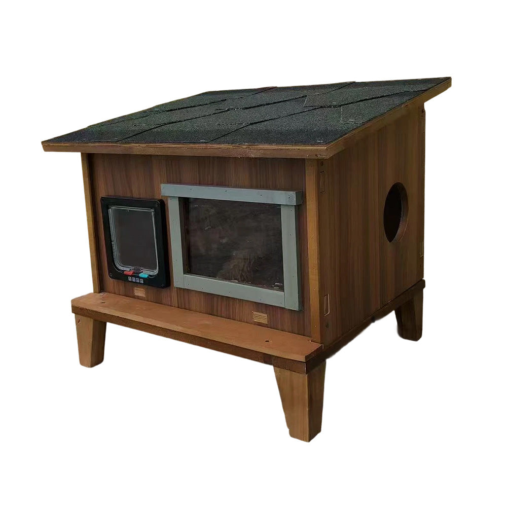 PAWORA Outdoor Ventilated Wood All-Season Moisture-Proof, Shelter Safe Fir Roof, Scratch-Resistant, - Weatherproof Pets - with Waterproof House Cat for Design, Wood