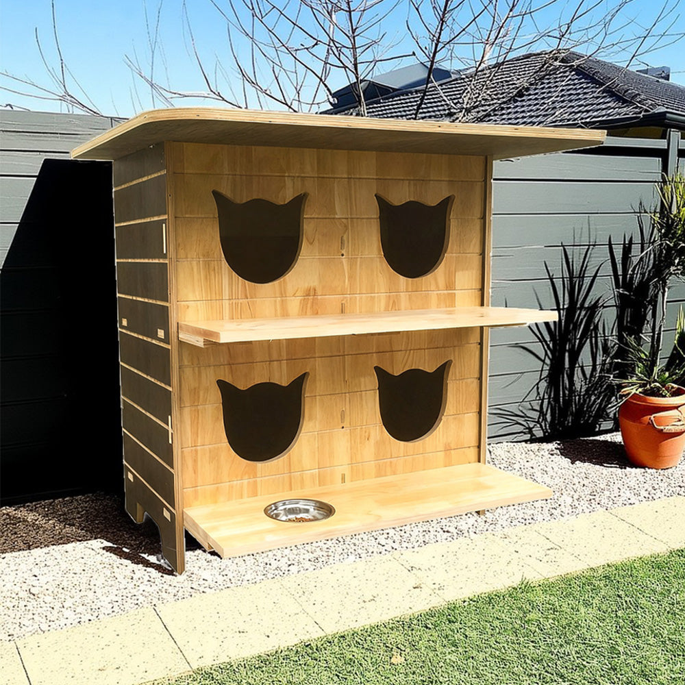 PAWORA Outdoor Cat Moisture Wood, - Waterproof - Design, All-Season Scratch Roof, Sturdy Resistant Cozy Fir House Wood
