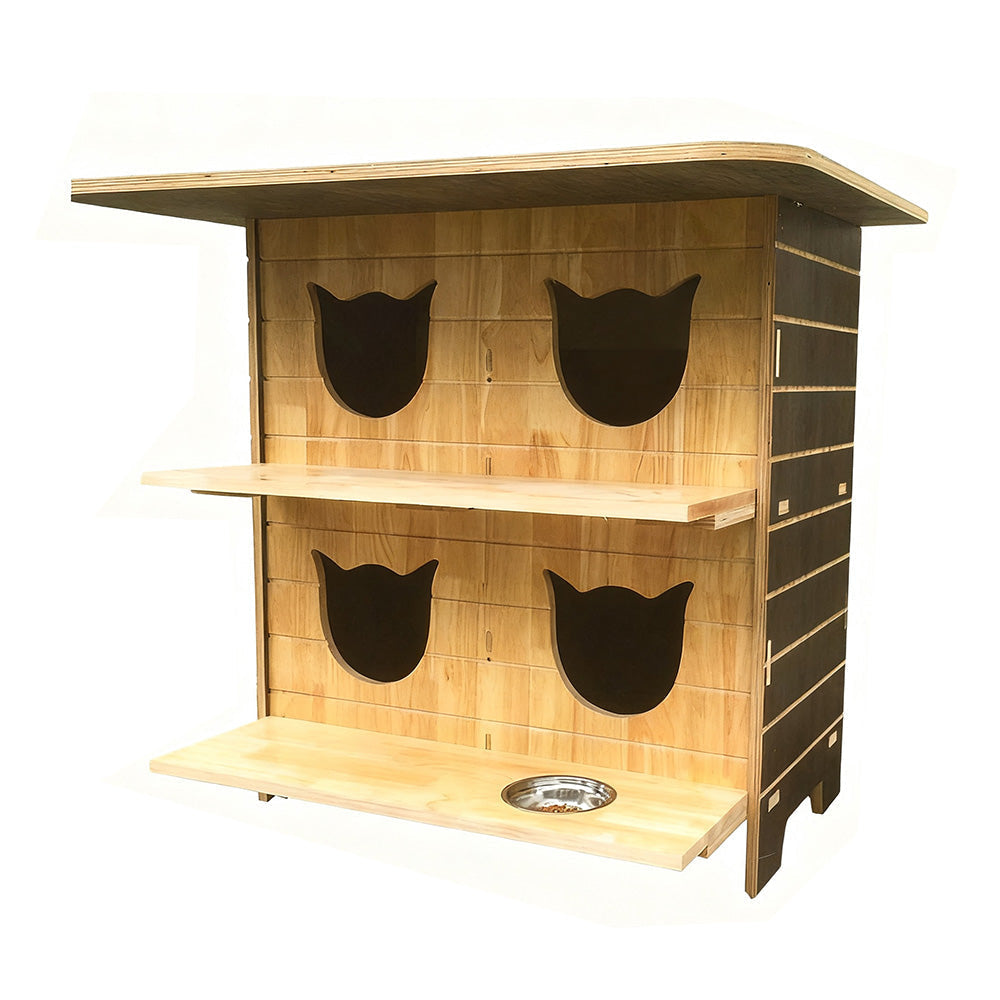 PAWORA Outdoor Cat Moisture Wood, - Waterproof - Design, All-Season Scratch Roof, Sturdy Resistant Cozy Fir House Wood